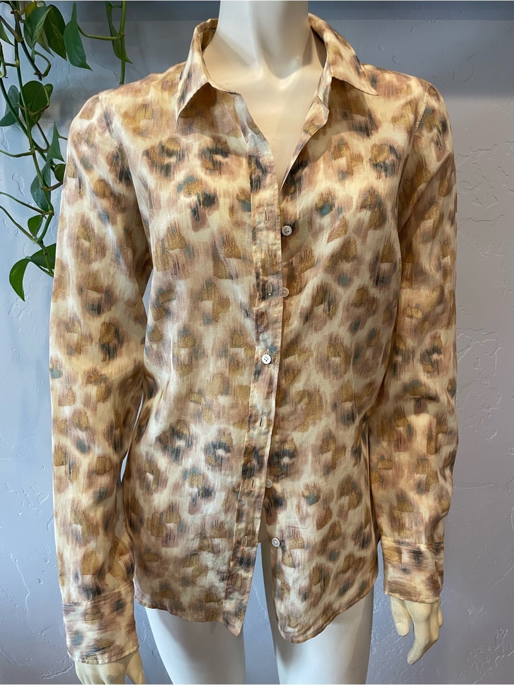 J. Crew “The perfect shirt” silk and cotton Button-Down watercolor leopard print